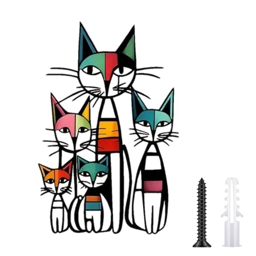 Colorful Cat Wall Decor, Metal Wall Art with Screws, Wall Decorations for Home Living Room Bedroom Kitchen Office Garden Wall Art Outdoor Ornaments for Cat Lovers