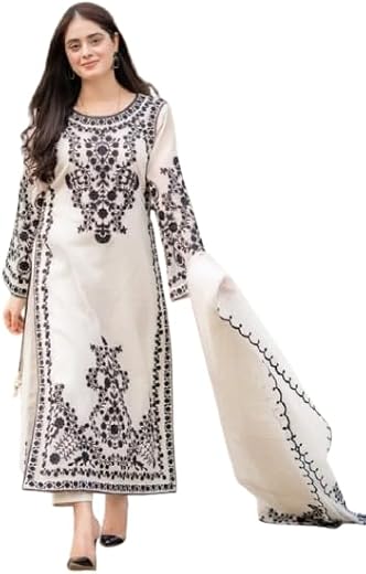 Suppar Sleave Women’s Vichitra Silk Calf Length Ethnic Embroidered Straight Kurta Set with Dupatta (Zuhi)