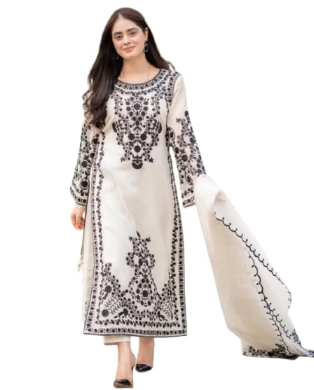 Suppar Sleave Women’s Vichitra Silk Calf Length Ethnic Embroidered Straight Kurta Set with Dupatta (Zuhi) - Review, Price and Buying Guide