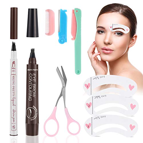 Eyebrow Tattoo Kit - Eyebrow Tattoo Pen with 12 Styles Eyebrow Stencil to Make Natural Looking for Beginners and Professioner (Gray)