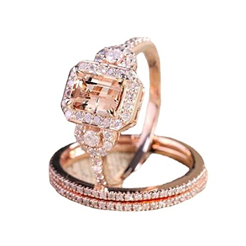 Duan Gorgeous 18K Rose Gold Filled Morganite Ring Engagement Bridal Women Jewelry Set Size 6-10 (US Code 8)
