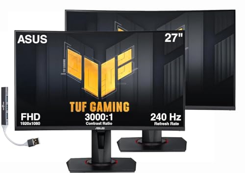 Image of ASUS TUF 27 inch FHD VA Gaming Monitor with 1ms Response Time, Adaptive-sync, AMD FreeSync Premium, 240Hz, VESA Mount (100mm), HDMI, Displayport & Dockztorm USB Port Expander, Black Color 2 Pack