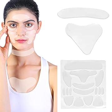 Adesivo antirrugas, 18 peças de silicone para rosto e testa e pescoço, conjunto de almofadas para rugas no peito, queixo, boca, canto, rugas