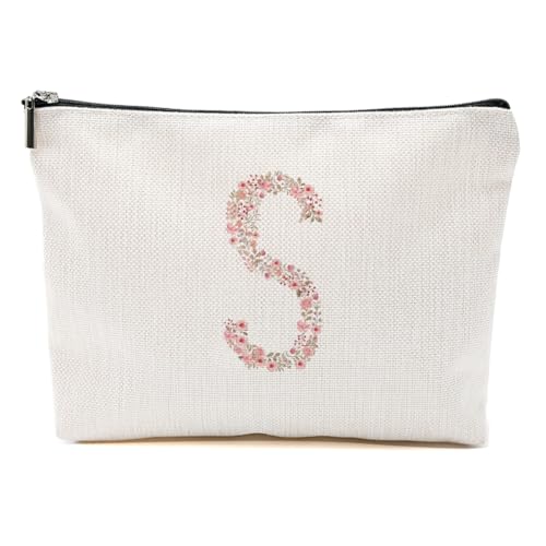 Initial Makeup Bag Floral S Personalized Cosmetic Bag Monogrammed Gifts for Women Girls Bride Bridesmaid Monogram Zipper Pouch for Teacher Appreciation Mothers Day Birthday Wedding Bridal Shower Gifts
