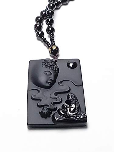 Koraba Natural Black Obsidian Gemstone Buddha Pendant Necklace Women Mens Jewelry