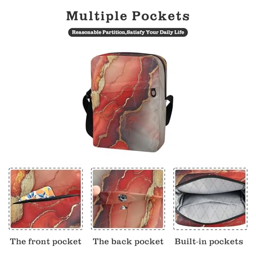 messenger bag for men cross body bag for woman small crossbody purse Adjustable Strap for business business- Marble Red Neutral2