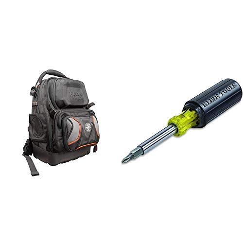 Klein Tools 55485 Tool Bag Backpack & 32500 Multi-Bit Screwdriver / Nut Driver 11-in-1 Multi Tool, 8 Industrial Strength Bits, 3 Nut Driver Sizes, Cushion Grip Handle