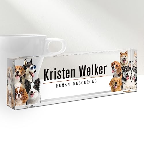 Gowellly Office Desk Name Plate Personalized - Custom Acrylic Name Plates for Desk - Employee Appreciation Gifts - Office Gifts for Teacher,Boss,Nurse,Lawyer,Women Office (Pet-Dog-2)