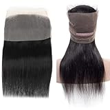 360 Lace Frontal Closure Ear to Ear Transparent Swiss Front With Baby Hair 100% Virgin Brazilian Human Hair Straight 150% Density (Natural Black Color, 14 Inch)