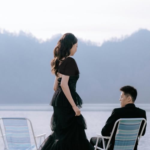 LUOZZY Black Tulle Bridal Shawl with Detachable Puff Sleeves Lace Trim for Wedding Performance Bride Accessories3