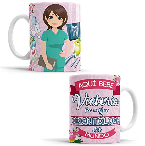 Taza Aquí Bebe la Mejor Odontóloga del Mundo/Taza aqui Bebe una Super Odontóloga/Taza Personalizada con Nombre/Taza Regalo Original para Odontóloga - Taza de cerámica de 350 ML