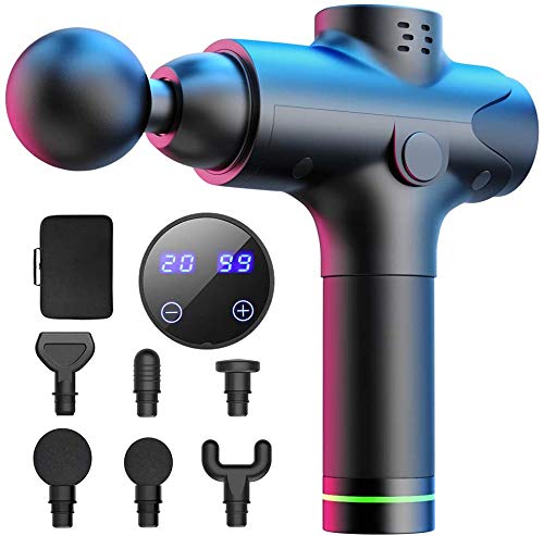 Preisvergleich Produktbild Massagepistole, Bcamelys Massagepistole Tiefengewebe Handheld Muskelmassagegerät Ultra Leise 20 Geschwindigkeiten Muskelmassagepistole mit 6 Massageköpfen und LCD-Display