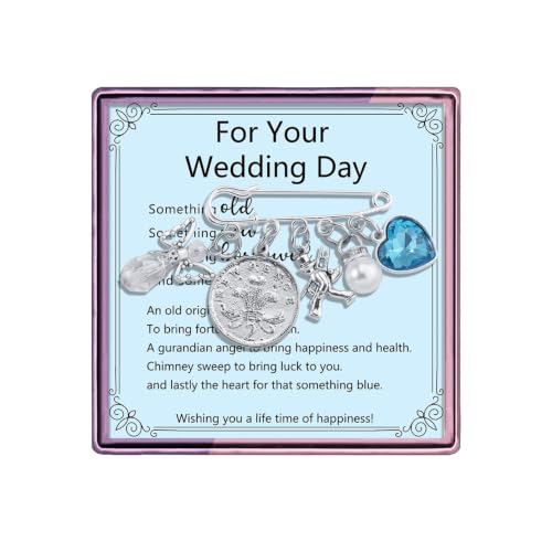 Bridal Shower Gift for Bride to Be Bouquet Charm Pin Something Blue on Wedding Gifts from Mother Mom Grandmother Best Friend Sister (Bride Pin)