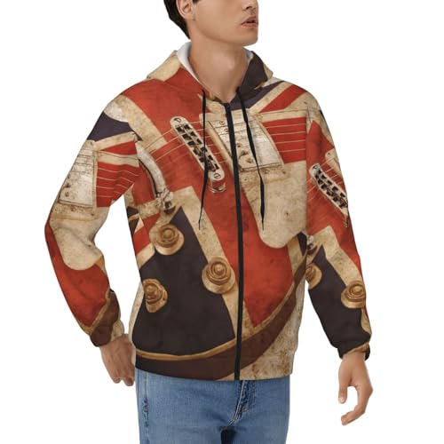 Sweat à capuche homme fermeture éclair motif guitare veste manches longues drapeau anglais