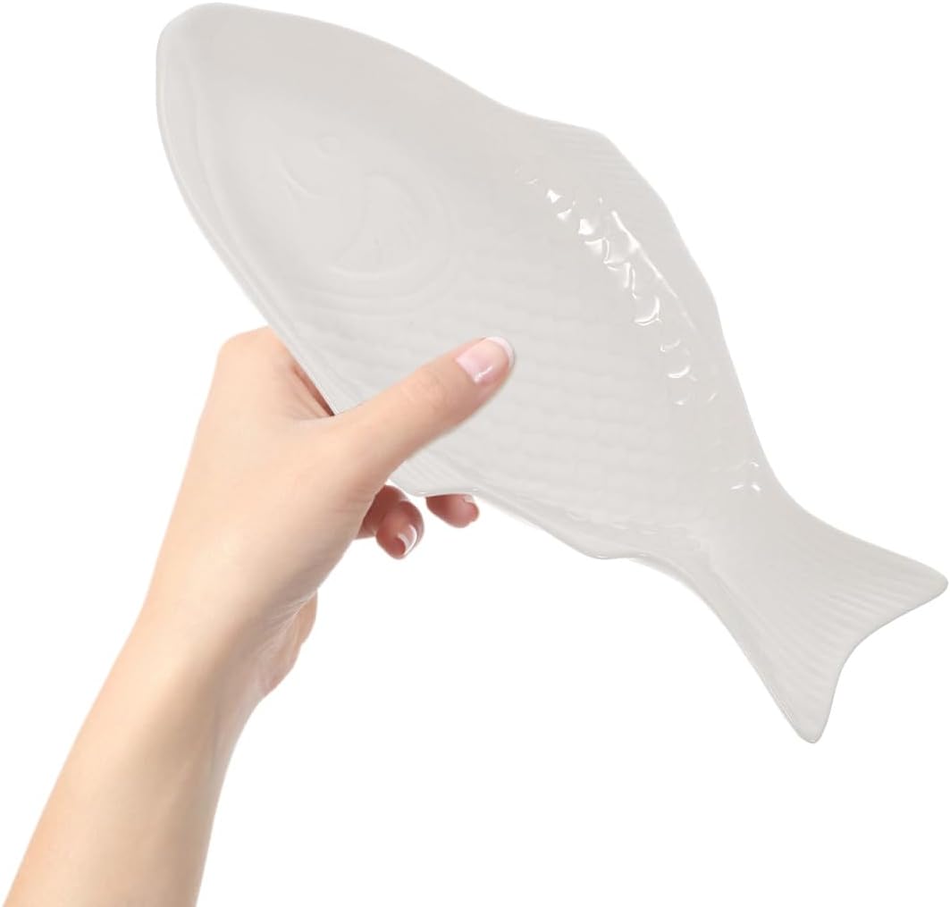 DOITOOL Creative Fish Plate Ceramic Serving Platter 11 Inch Fish Shaped Dish Snack Storage Tray for Home Dinner Party Restaurant