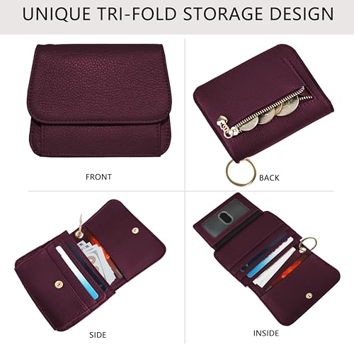 Image of Keychain Wallet for Women,RFID Wristlet Wallet with Beaded Strap | Tri-Fold Design,6 Card Slots,ID Window,Zipper Coin Pocket,Lightweight Carry