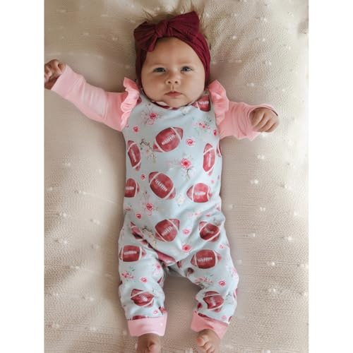 CM C&M WODRO Baby Girl Football Outfit Cute Football Floral Jumpsuit Long Sleeve Romper Onesie Headband Infant Fall Clothes3