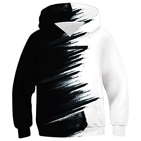 Black White Hoodies for Kids School Clothes Boys 3D Printed Pullover Hooded Sweatshirt Casual Graphic Tracksuit 8-11 Years Cover