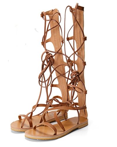 Sandales romaines à lanières pour vos tenues de vacances | Bottes d'été marron