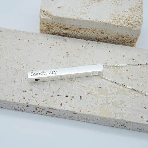 Personalized Sterling Silver Necklace Pendant, 4 Sided Vertical 3D Bar Necklace Pendant, Custom Text, Gift for Women, Mom, Wife2