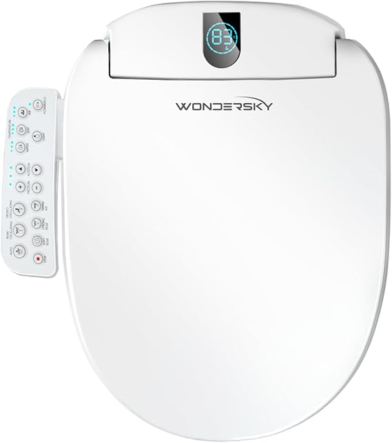 Round Bidet Toilet Seat, Smart Heated Toilet Seat with Warm Water and Dryer, Soft Close Bidet Seat with Adjustable Temperature, Stainless Steel Nozzle