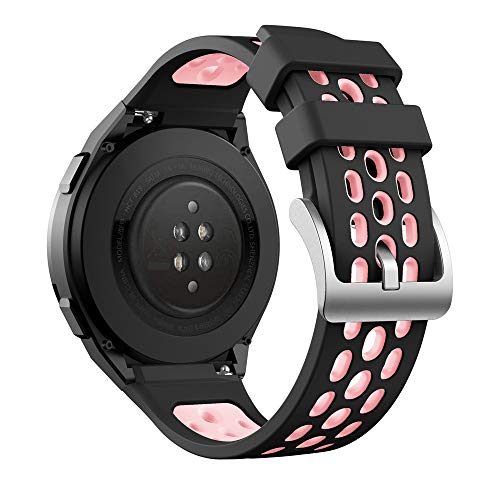 KINOEHOO Ersatzarmband kompatibel mit Huawei Watch GT 2E Edelstahl Armband Weiche Silikon Uhrenarmbänder.(Schwarz-rosa) Cover