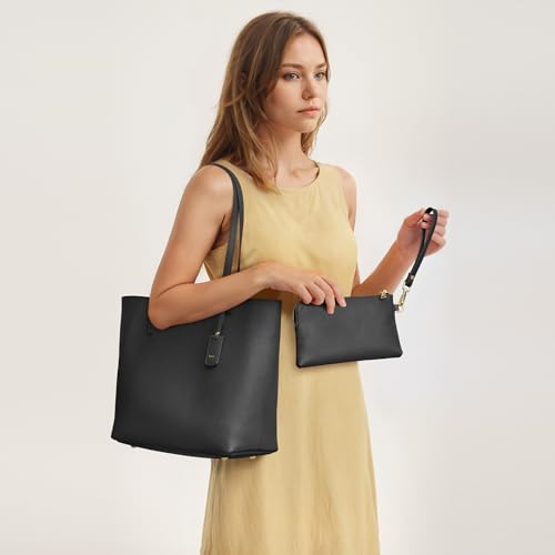 Kattee Leather Tote Bags for Women Shoulder Purses and Handbags Travel Work Bags with Wristlet Wallet 2-in-12