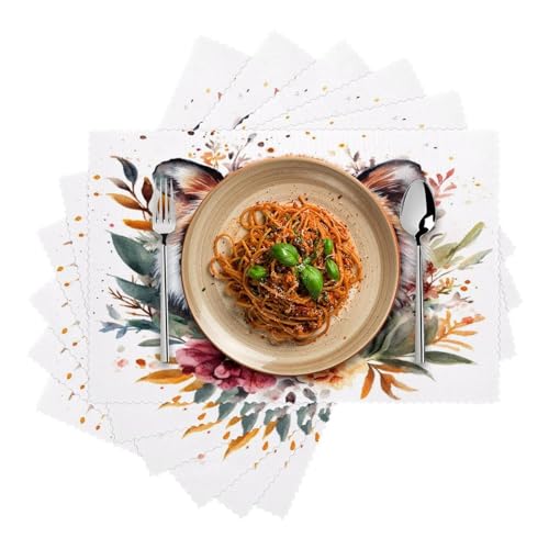 Set de table tigre aquarelle avec fleurs finition premium rectangulaire