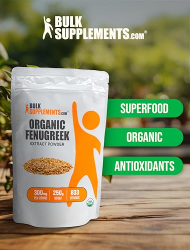 BulkSupplements.com Organic Fenugreek Extract Powder - Herbal Supplement, from Fenugreek Seeds - Gluten Free, 300mg per Serving, 250g (8.8 oz) (Pack of 1)