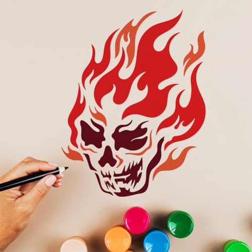Doodlream Plantilla de dibujo de calavera de llama, 29,7 x 21 cm, plantilla de plástico reutilizable tamaño A4 para pintar en motocicleta, coche, camiseta o lienzo de pared de madera