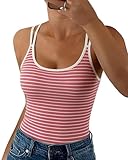 HMIYA Spaghetti Tank Top Damen Sommer Gerippt Rückenfrei Stretch Slim Fit Oberteile Sexy U-Ausschnitt Ärmellos Basic Camisole（Rosa Streifen,S）