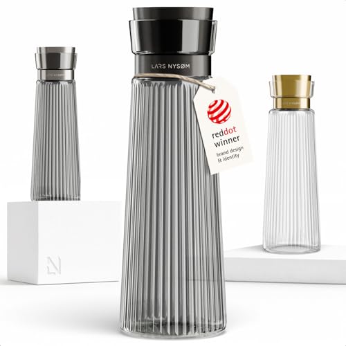 Image of LARS NYSØM Water Carafe 1l with Stainless Steel Lid with Integrated Strainer | Elegant Glass Carafe & Pitcher for Juice, Lemonade | Water Jug for Everyday Use & Guests (Graphite/Black, 1000ml)