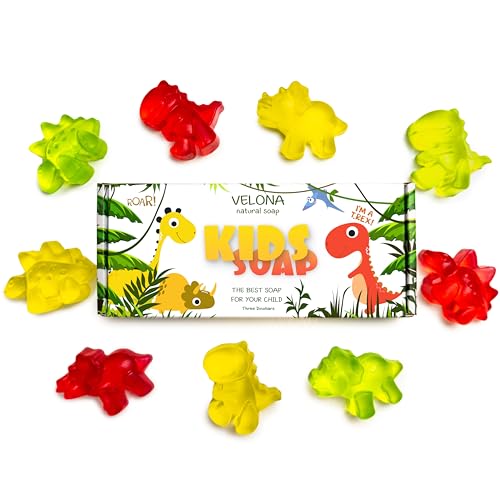 velona Kids Soap – 3 Dinobars | Gift For Girls and Boys | Colored Dinosaurs For All Skin Types | Natural Oils and Ingredients, Fun Bath Time for Children | Made in USA (3 Bars)
