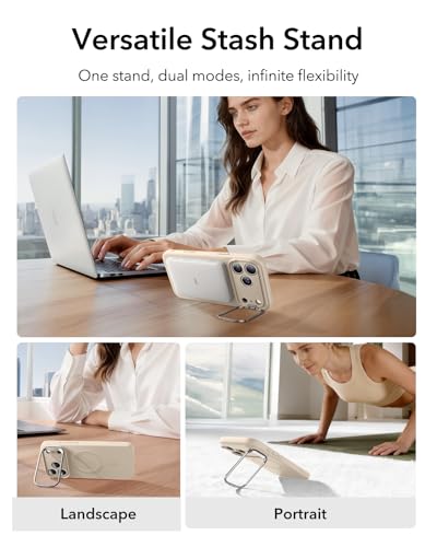 Image of ESR for iPhone 15 Case, MagSafe Silicone Case with Stand, Military-Grade Protection, Built-in Camera Stash Stand, Magnetic Phone Case for iPhone 15, Cloud Series, Light Tan