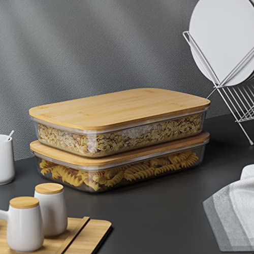 2-Pieces Glass Baking Dish With Lids, Rectangular Glass Baking Pan Bakeware Set With Bamboo Lids, Baking Pans For Lasagna, Leftovers, Cooking, Kitchen, Fridge-To-Oven, Gray #TOP4