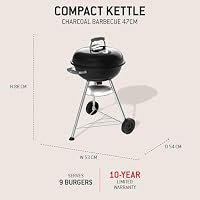 Weber Compact Kettle Holzkohlegrill 47 cm mit Stand und Rädern/Rostbeständige porzellanemaillierte Oberfläche, Ascheauffangschale, 1548 cm² Grillfläche, Schwarz – Ansicht 4