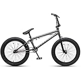 【AVASTA】BacchusフリースタイルBMX自転車 2.4×20インチ太目タイヤ 高炭素鋼ハイテンスチールフレーム パフォーマンス対応4本ペグ付属 初心者ジュニア向き 小学生中学生大人用 街乗り前後uブレーキ ジャイロ機構付きモデル ツヤグレー灰色