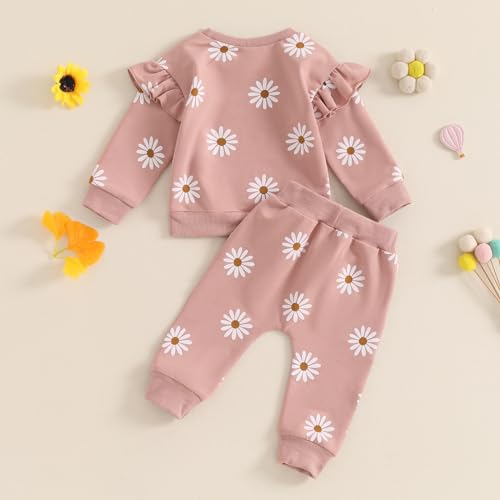 Karwuiio Toddler Baby Girl Fall Outfit Long Sleeve Bow Print Sweatshirt Elastic Waist Pants Fall Winter Clothes Set3