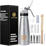 Professional Whipped Cream Dispenser - 500 ml Whipped Cream Maker With Silicone Grip - Heavy Duty Homemade Whipped Cream Dispenser - Whip Cream Canister With 6 Decorating Tips & 2 Cleaning Brushes