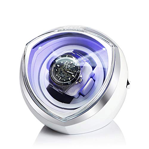 HSBAIS Watch Winder Automatische Uhrenkasten, LED-Beleuchtung Uhrenbeweger 4 Drehmodus, Uhrenwender Uhrenbox Uhrenvitrine,White_17x15x15cm Cover