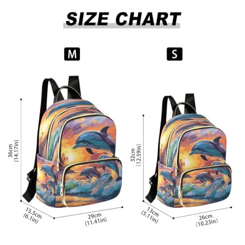 Mini mochila de moda con estampado de delfines y mar multicolor talla M para diario 3