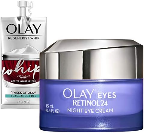 Olay Regenerist Retinol 24 Night Eye Cream, 0.5oz + Whip Face Moisturizer Travel/Trial Size Bundle