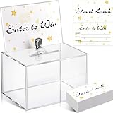 Beeveer 1 Pcs 6.3 x 4.4 x 4 Inch Acrylic Raffle Box with Lock 200 Pcs Raffle Tickets Cards Ticket Box with Sign Holder Suggestion Storage with Slot Clear Donation Collection for Vote