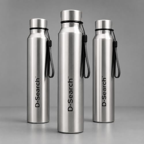 Image of D-Search Stainless Steel Water Bottle 1000 ml Pack of 3 | Fridge Water Bottle | Leak Proof Lid,Rust Resistant, Food Grade Steel, BPA Free, Reusable Water Bottle for School, Office, Gym, Home & Travel