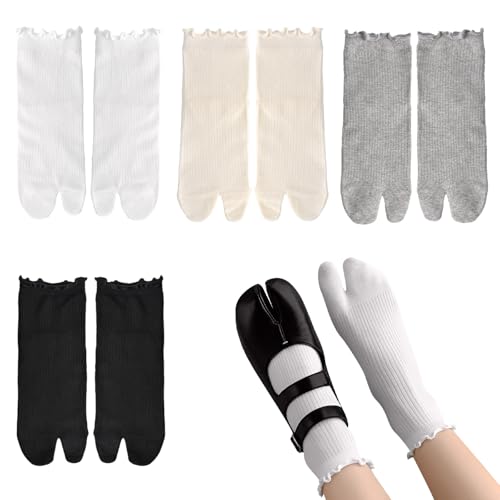 HZHSGLY 4 Paires Chaussettes Tabi Femme, Flip Flop Geta Chaussettes Respirantes élastiques Coton Japonaises Tabi Socks