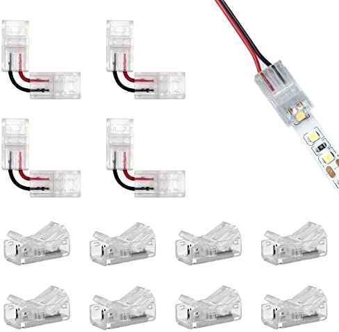 Rebanky 12 Pcs Led Strip Light Connector Led Connectors 2 Pin 8mm 8 pcs Gapless Cob Connector 4 pcs L Shape Transparent Connector