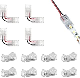 Rebanky 12 Pcs Led Strip Light Connector Led Connectors 2 Pin 8mm 8 pcs Gapless Cob Connector 4 pcs L Shape Transparent Connector