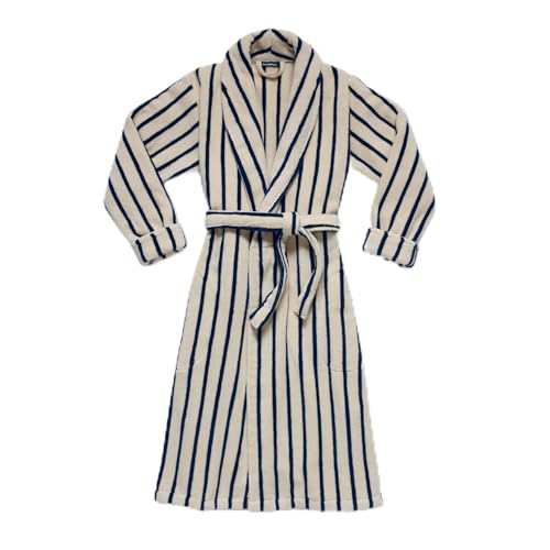 Brooklinen Luxury Cotton Bath Robe, OEKO-TEX Certified, Ultra Soft, Adjustable, Plush & Machine Washable – Premium Turkish Plush Robes for Women & Men (Striped Abyss, Large)