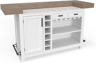 Pemberly Row Modern Wood Bar with Quartz Insert in White/Natural
