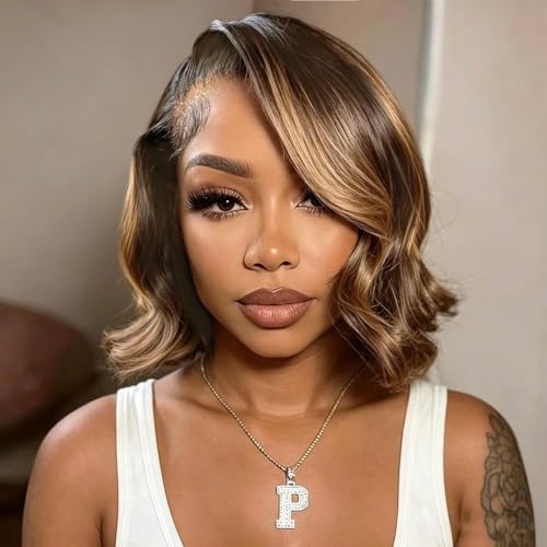Douyin Honey Blonde Bob Wig Human Hair 12 Inch 13x4 Body Wave 4/27 Highlight Ombre HD Lace Front Wigs Human Hair Pre Plucked Lace Frontal Bob Wigs for Women